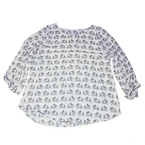 41 Hawthorn Tops - 41 Hawthorn Top Womens Medium Gray Ivory Elephant Print Long Sleeve Boho Artsy